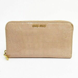 Miu Miu Round Zip Long Wallet Pink Crocodile
